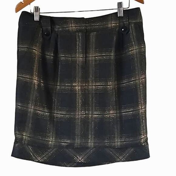 Worthington Women's Size 12 Skirt Dark Gray Gold Metallic Plaid Pencil Style - Picture 1 of 4